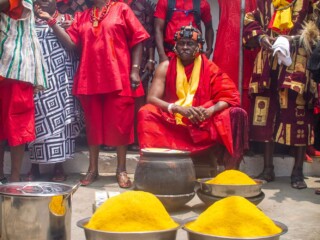 The+traditional+ruler+of+the+GA+people+of+Greater-Accra.+Homowo+festival+in+Ghana.+kpoekpoe+meal+with+palm+nut+soup