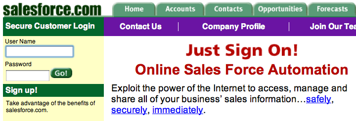 salesforce original web site October 1996: Microsoft Expedia Travel Services